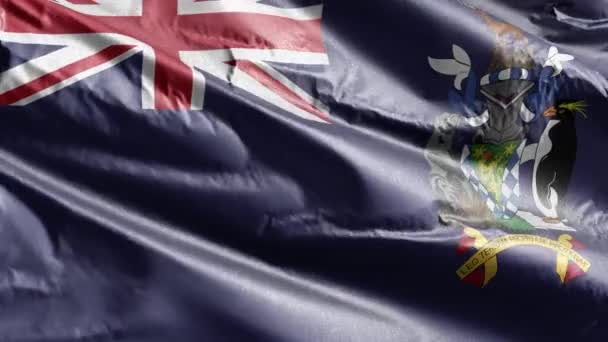 南ジョージアと南サンドイッチ諸島の繊維の旗は 風の輪の上でゆっくりと振っている サウスジョージア島とサウスサンドイッチ諸島の旗が風に揺れる 繊維組織だ 完全充填の背景 20秒ループ — ストック動画