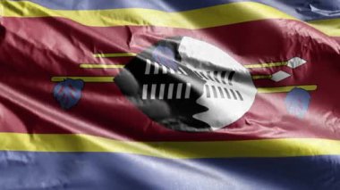 Svaziland tekstil bayrağı rüzgarda yavaşça dalgalanıyor. Swazi bayrağı rüzgarda sallanıyor. Kumaş dokular. Tam dolgu arkaplanı. 20 saniye döngü. 