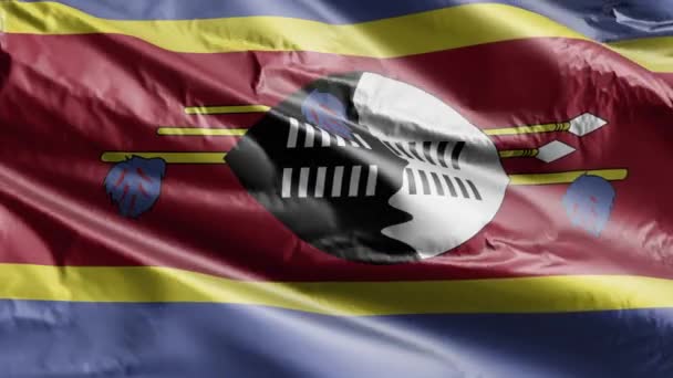 Флаг Свазиленда Медленно Махал Петле Ветра Знамя Свази Плавно Раскачивается — стоковое видео
