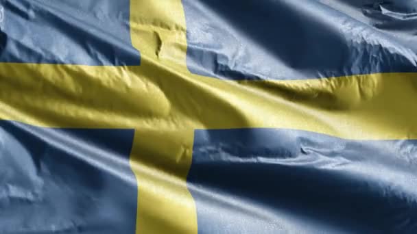 Suécia Bandeira Têxtil Lenta Acenando Loop Vento Bandeira Sueca Balançando — Vídeo de Stock