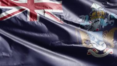 Tristan Da Cunha tekstil bayrağı rüzgarda yavaşça dalgalanıyor. Tristan Da Cunha bayrağı rüzgarda sallanıyor. Kumaş dokular. Tam dolgu arkaplanı. 20 saniye döngü. 