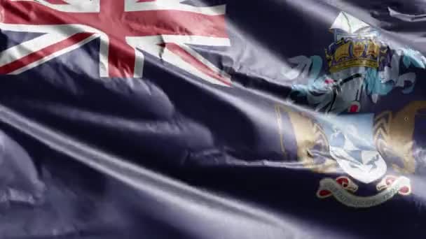 特里斯坦 达库尼亚纺织品国旗在风环上飘扬 特里斯坦 达库尼亚的旗帜在微风中摇曳 织物织物织物组织 完整的背景 10秒回圈 — 图库视频影像