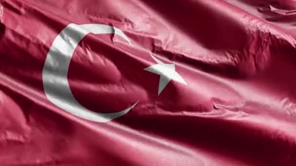 土耳其纺织品的国旗在风向上飘扬 土耳其国旗在微风中飘扬 织物织物织物组织 完整的背景 10秒回圈 — 图库视频影像