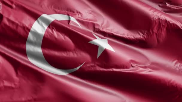 Bandeira Turquia Acenando Lentamente Circuito Vento Bandeira Turca Balançando Suavemente — Vídeo de Stock