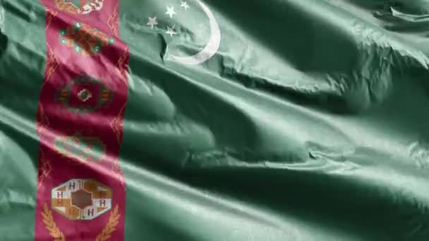 Turkmenistan Textile Flag Waving Wind Loop Turkmenistani Banner Swaying Breeze — Stock Video