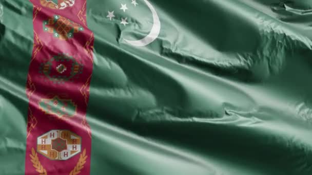 Туркменистан Медленно Машет Флагом Ветровой Петле Туркменское Знамя Плавно Раскачивается — стоковое видео