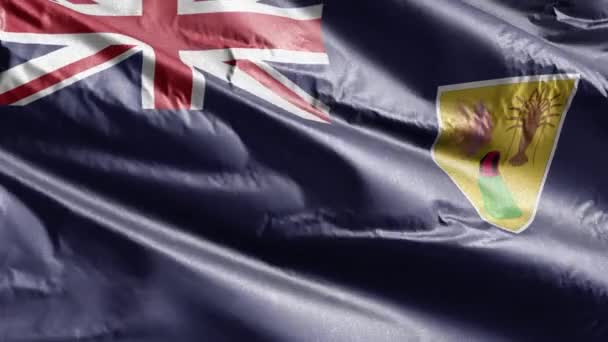 Bandera Textil Las Islas Turcas Caicos Ondeando Lentamente Bucle Del — Vídeo de stock