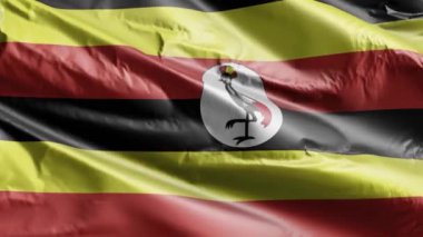 Uganda bayrağı rüzgar döngüsünde yavaşça dalgalanıyor. Uganda bayrağı rüzgarda sallanıyor. Tam dolgu arkaplanı. 20 saniye döngü. 