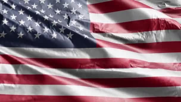美国纺织品的国旗在风向上飘扬 美国国旗在微风中飘扬 织物织物织物组织 完整的背景 10秒回圈 — 图库视频影像