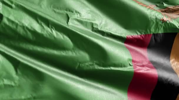 Замбийский Текстильный Флаг Медленно Машет Ветровой Петле Замбийское Знамя Плавно — стоковое видео