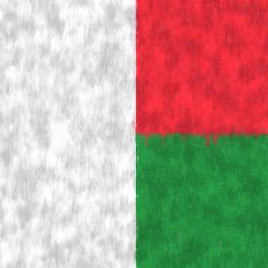 Madagaskar yağlı boyası. Madagaskar amblemi tuval çekiyor. Bir ülkenin bayrağının resmi..