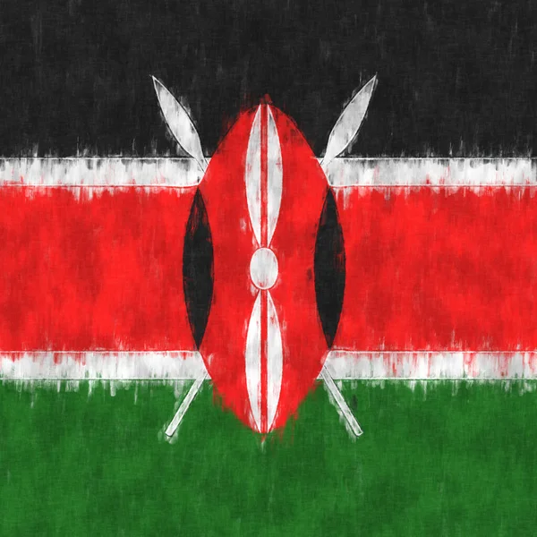 ケニアの油絵 ケニアの紋章はキャンバスを描く 国旗の絵が描かれている — ストック写真