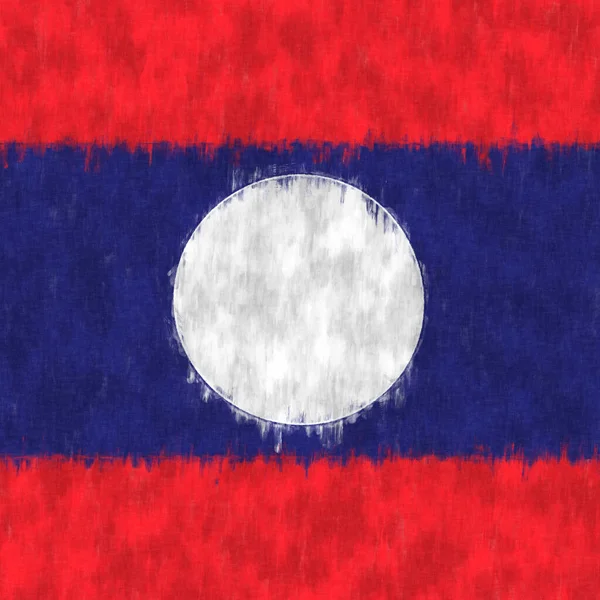 Pintura Óleo Laos Laotian Emblema Desenho Lona Quadro Pintado Bandeira — Fotografia de Stock