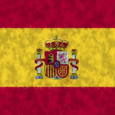İspanya yağlı boyası. İspanyol amblemi tuval çiziyor. Bir ülkenin bayrağının resmi..