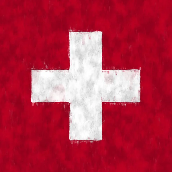 Switzerland Oil Painting Swiss Emblem Drawing Canvas Painted Picture Country — Stock Photo, Image