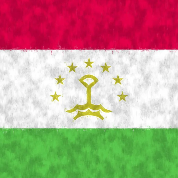 タジキスタンの油絵 タジクエンブレム描画キャンバス 国旗の絵が描かれている — ストック写真