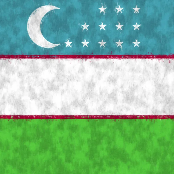 ウズベキスタンの油絵 ウズベク語の紋章がキャンバスを描く 国旗の絵が描かれている — ストック写真