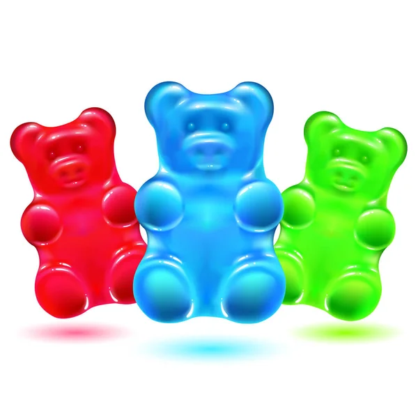 Funny Olored Gummy Bear White Background Bright Jelly Sweets Vector — Archivo Imágenes Vectoriales