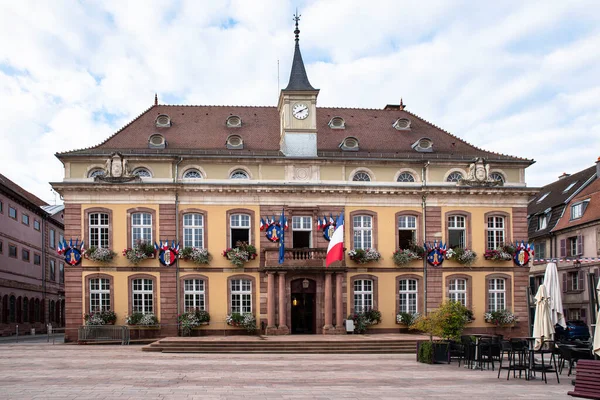 French Flag Shield Letters French Republic Faade Town Hall Belfort — Stock Photo, Image