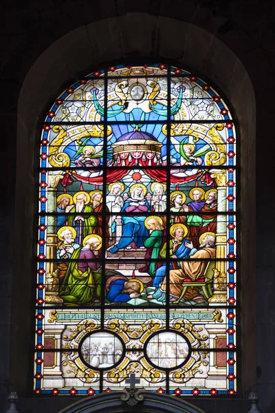 Fereastra Vitralii Unei Scene Religioase Într Biserică Din Belfort Franța — Fotografie, imagine de stoc