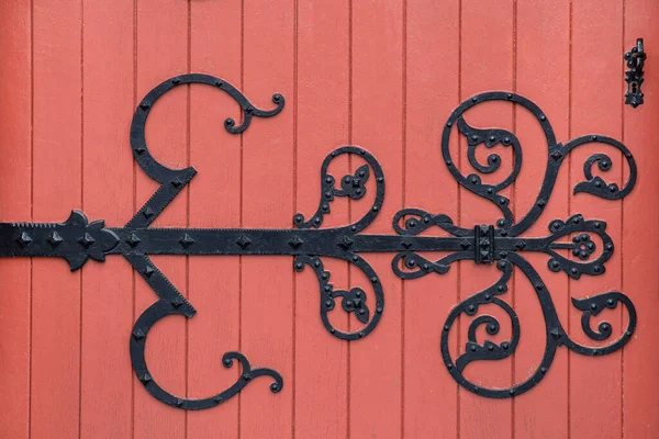 Detalhe Uma Porta Ferro Madeira Forjado Igreja França — Fotografia de Stock