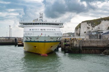 Ferry moored on a quay in the town of Dieppe in France