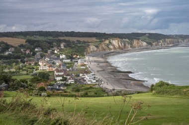Coast and village on the Alabaster coast in Normandy, France