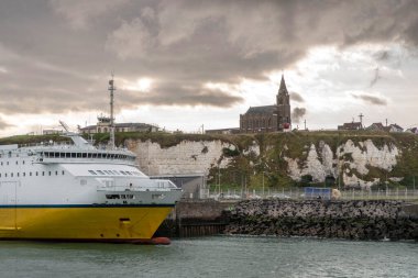 Ferry moored on a quay in the town of Dieppe in France
