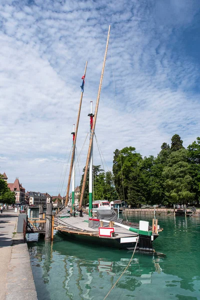 Close Van Een Houten Zeilboot Het Meer Van Annecy Frankrijk — Stockfoto