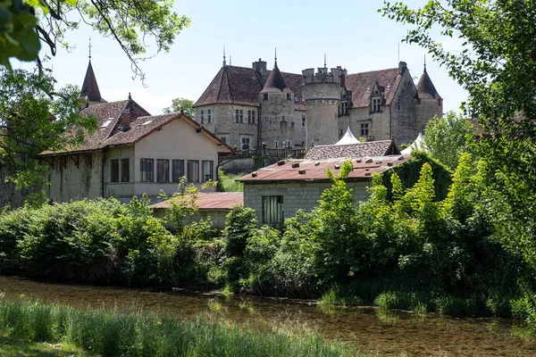Village Jura France Castle River Trees — стоковое фото