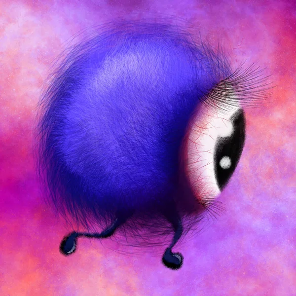 Weird Hairy Eyeball Monster Obcy Postać Kreskówki Ilustracja Dla Dzieci — Zdjęcie stockowe