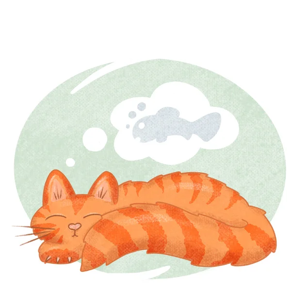 Niedliche Flauschige Cartoon Cat Kitten Character Illustration — Stockfoto