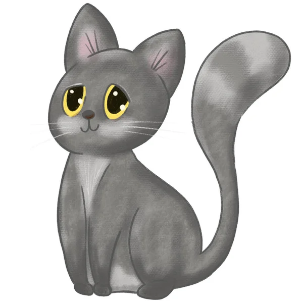 Cute Fluffy Kot Kreskówek Ilustracja Postaci Kotek — Zdjęcie stockowe