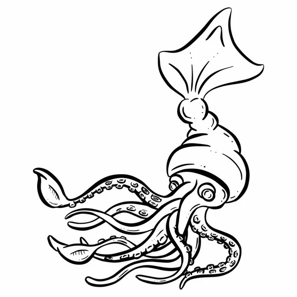 Giant Squid Cartoon Illustration Logo Oder Maskottchen Aus Der Tiefsee — Stockvektor