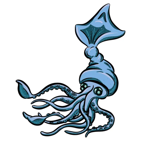 Giant Squid Cartoon Illustration Logo Mascot Deep Sea — Stock Vector