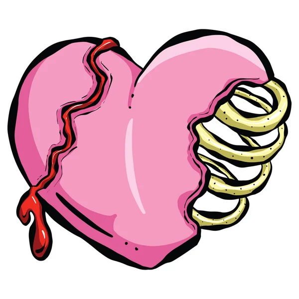 Pink Undead Zombie Carton Heart Voor Valentijnsdag Halloween Illustratie — Stockvector