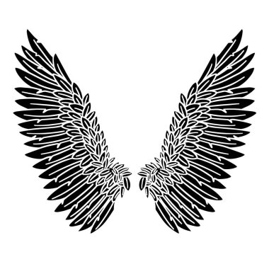 Kara Melek Kuş Tüy Kanatları İllüstrasyon Vektörü