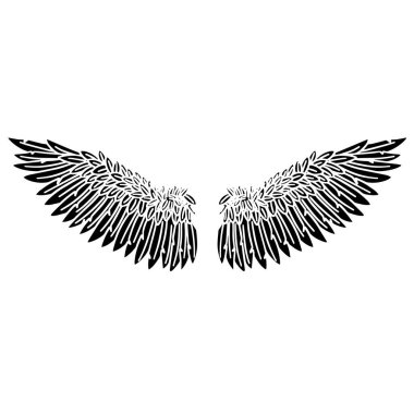 Kara Melek Kuş Tüy Kanatları İllüstrasyon Vektörü