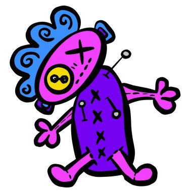 Çizgi film Voodoo Oyuncak Bebek Vektör Çiziminde İğnelerle Oyuncak