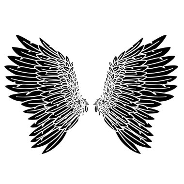 Kara Melek Kuş Tüy Kanatları İllüstrasyon Vektörü