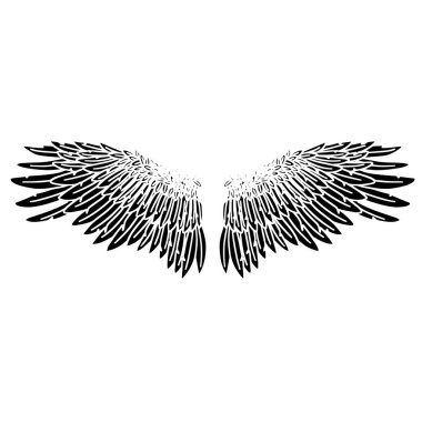 Kara Melek Kuş Tüy Kanatları İllüstrasyon Vektörü