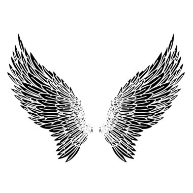 Kara Melek Kuş Tüy Kanatları İllüstrasyon Vektörü