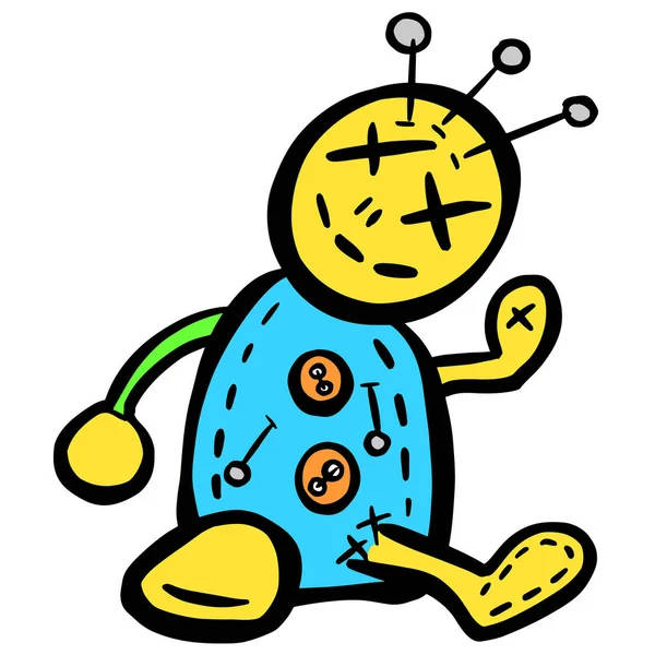 Cartoon Voodoo Doll Toy Pins Vector Illustration — Stockový vektor