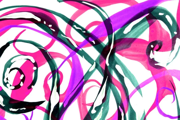 Brightly Coloured Ink Painting Close Background Lines Swirls — Photo