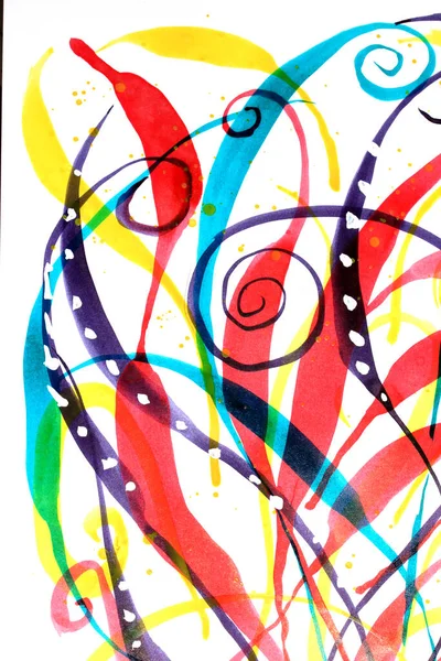 Brightly Coloured Ink Painting Close Background Lines Swirls — Fotografia de Stock