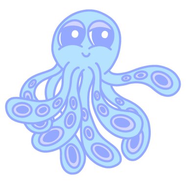 Şirin Mutlu Mavi Çizgi Film Ahtapot Logosu Maskot Çizimi Tasarımı