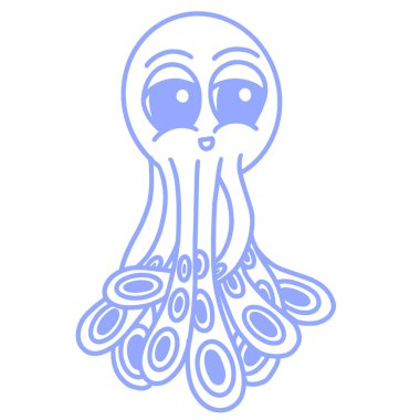 Şirin Mutlu Mavi Çizgi Film Ahtapot Logosu Maskot Çizimi Tasarımı