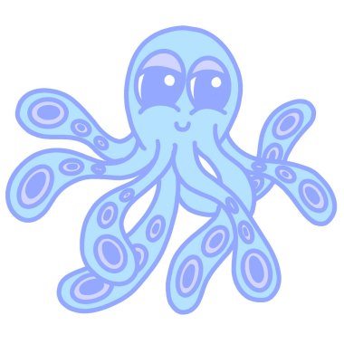 Şirin Mutlu Mavi Çizgi Film Ahtapot Logosu Maskot Çizimi Tasarımı