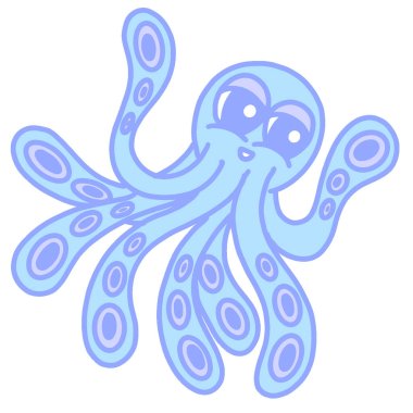 Şirin Mutlu Mavi Çizgi Film Ahtapot Logosu Maskot Çizimi Tasarımı