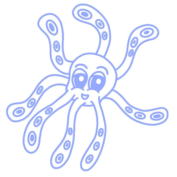 Cute Happy Blue Cartoon Octopus Logo Mascot Illustration Design — Vector de stock